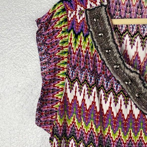 Cato Top Size 18/20 Womens Plus Colorful Print Cap Sleeve Beaded V-Neck - Picture 3 of 8